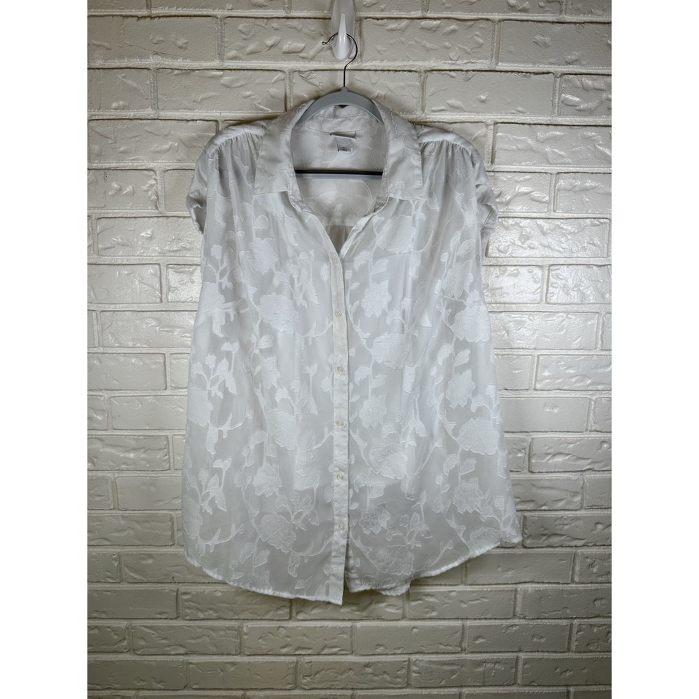 Ava & Viv 2X White Floral Burnout Button Front Blouse Sheer Romantic Cottagecore